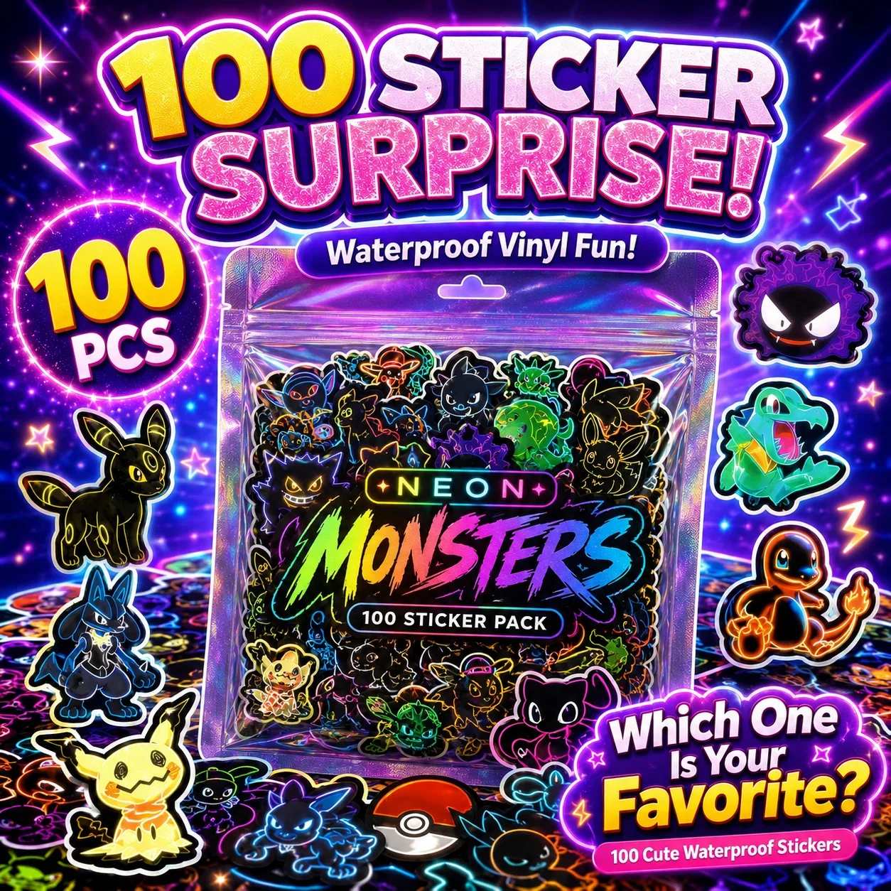 100 Adesivos Neon Pokémon à Pr - Luggage avaliação e preço